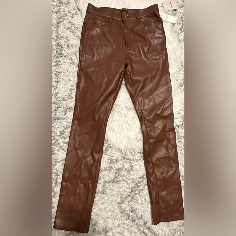 MOTHER Rail Skimp Coated Pants NWT 28 High Rise Leather Look Slim Straight - Picture 6 of 16